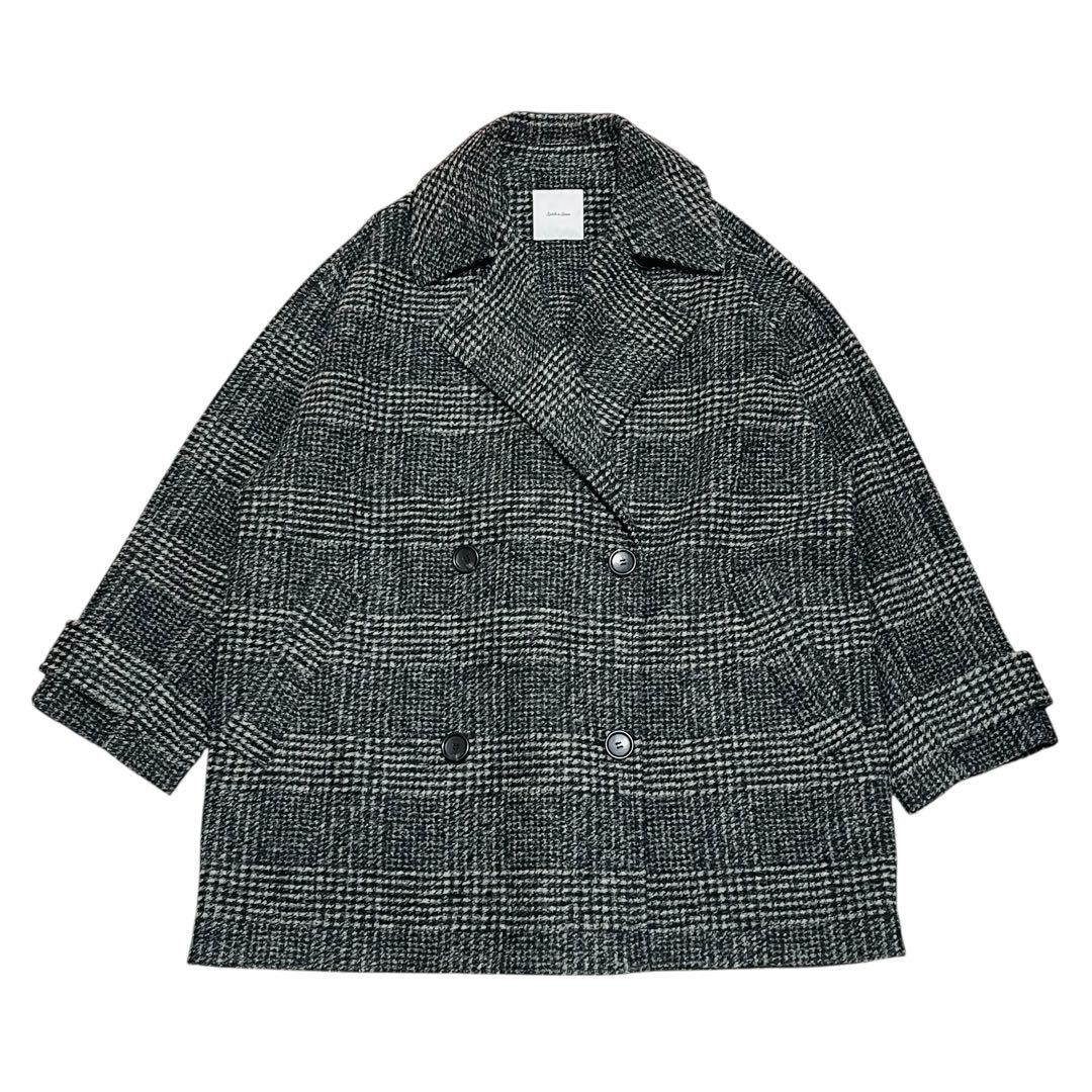美品 24AW Spick & Span Wスライバーチェックハーフコート　黒