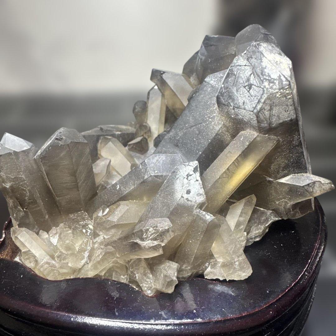 【高品質】スモーキークォーツ クラスター 2点セット 台座付