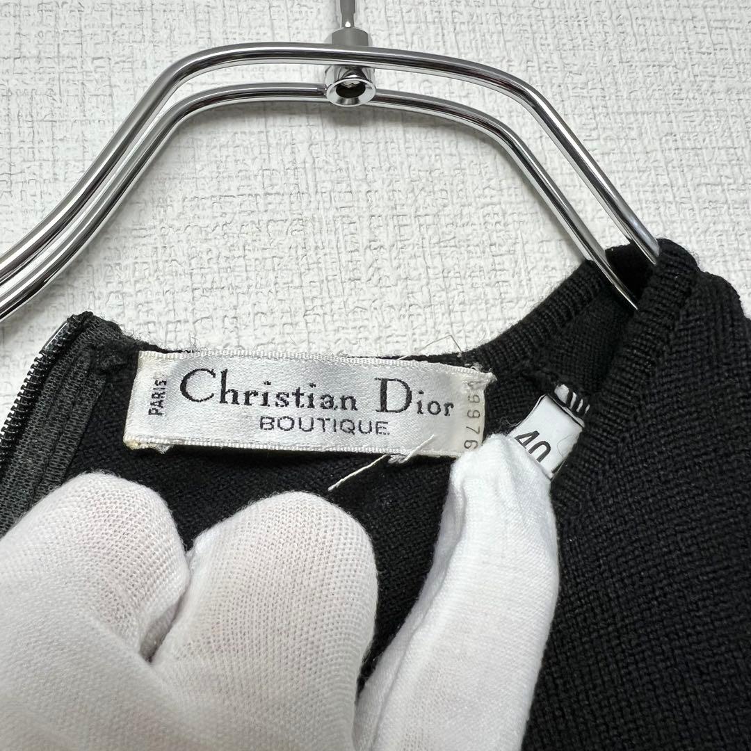 クリスチャンディオール ガリアーノ期 膝丈フォーマルワンピース ウール 黒 40