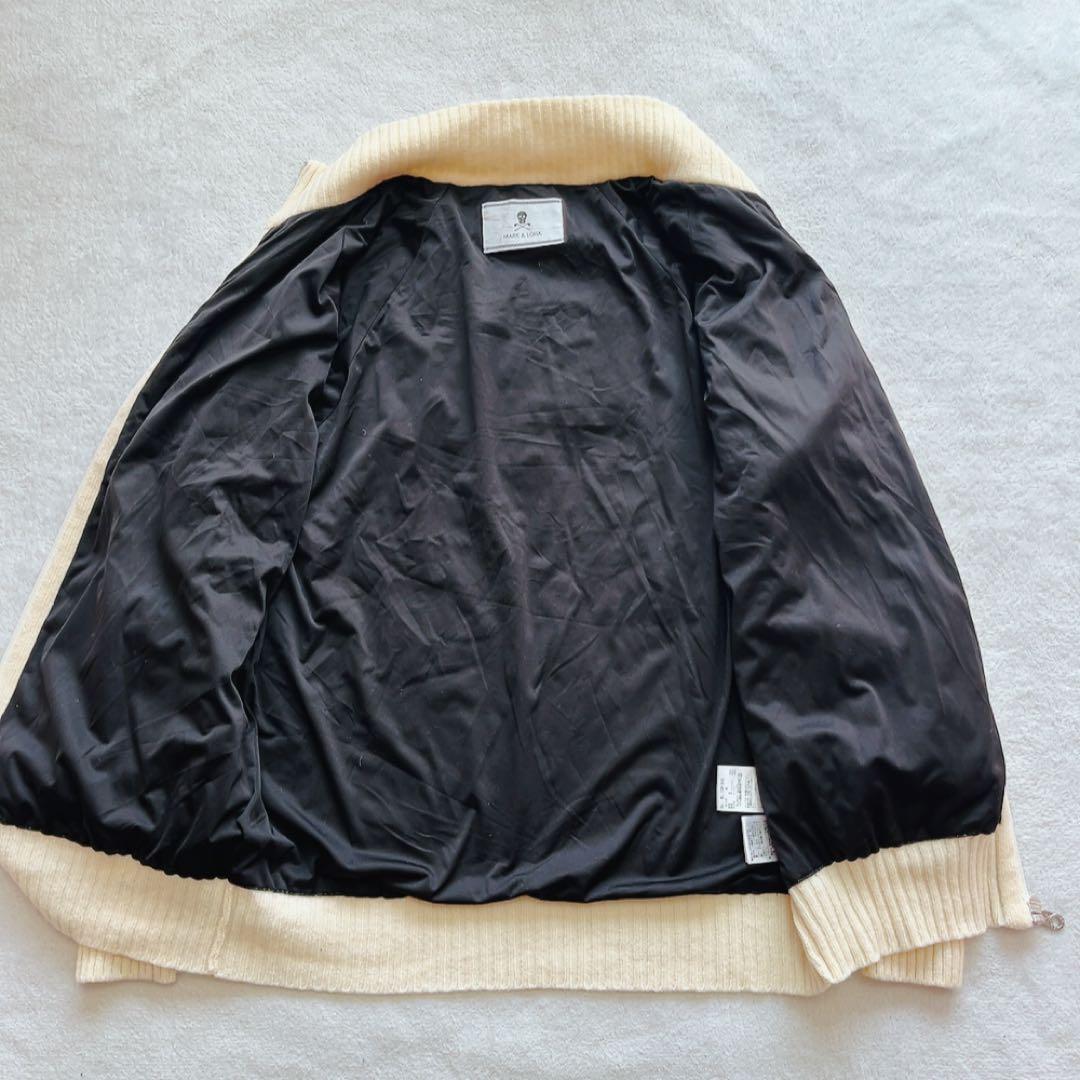 美品　マークアンドロナ　裏地付　ニットジャケット　ジップ　防風　白　ホワイト