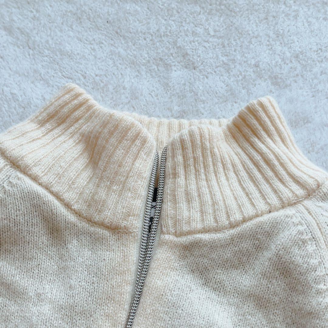 美品　マークアンドロナ　裏地付　ニットジャケット　ジップ　防風　白　ホワイト