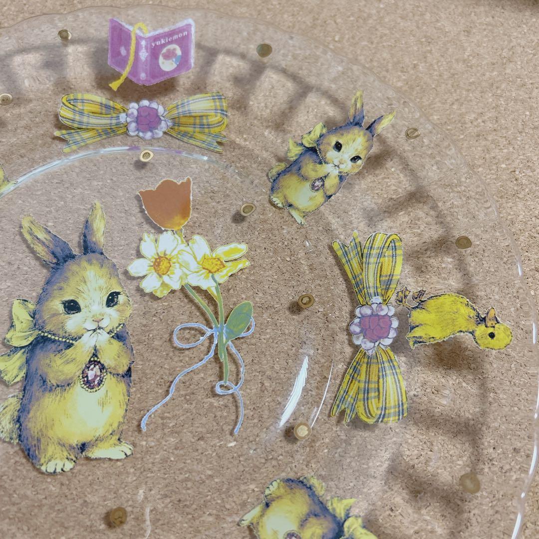 最終価格＊yukiemon コラージュアートプレート　おいのりうさちゃん