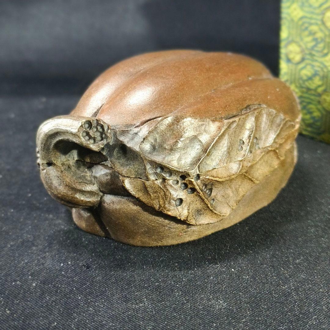 茶道具 瓜型香合 天然石 手彫り 箱付き 朱肉入 書道具 未使用美品 蒐集家放出