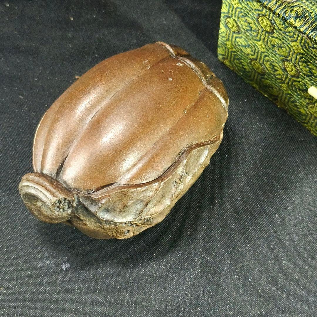 茶道具 瓜型香合 天然石 手彫り 箱付き 朱肉入 書道具 未使用美品 蒐集家放出