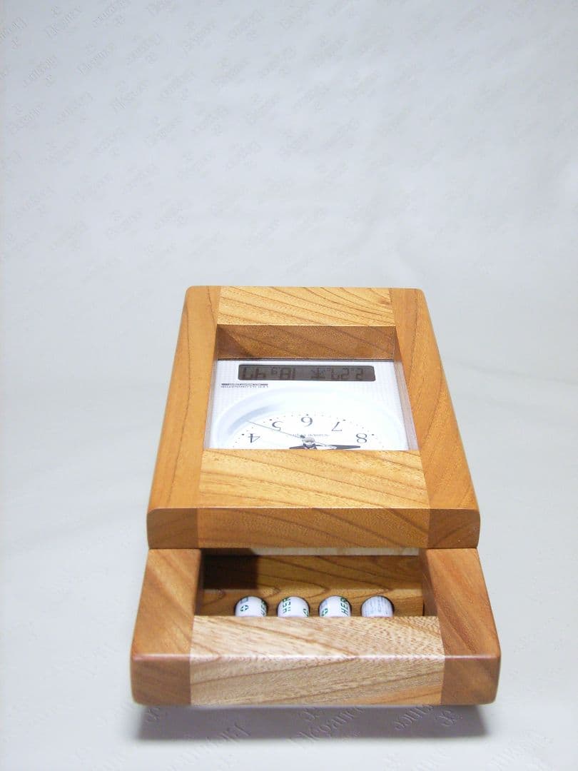 S012総欅板材ハンドル付き斜め型電波目覚まし時計（カシオTQT−351NJ使用