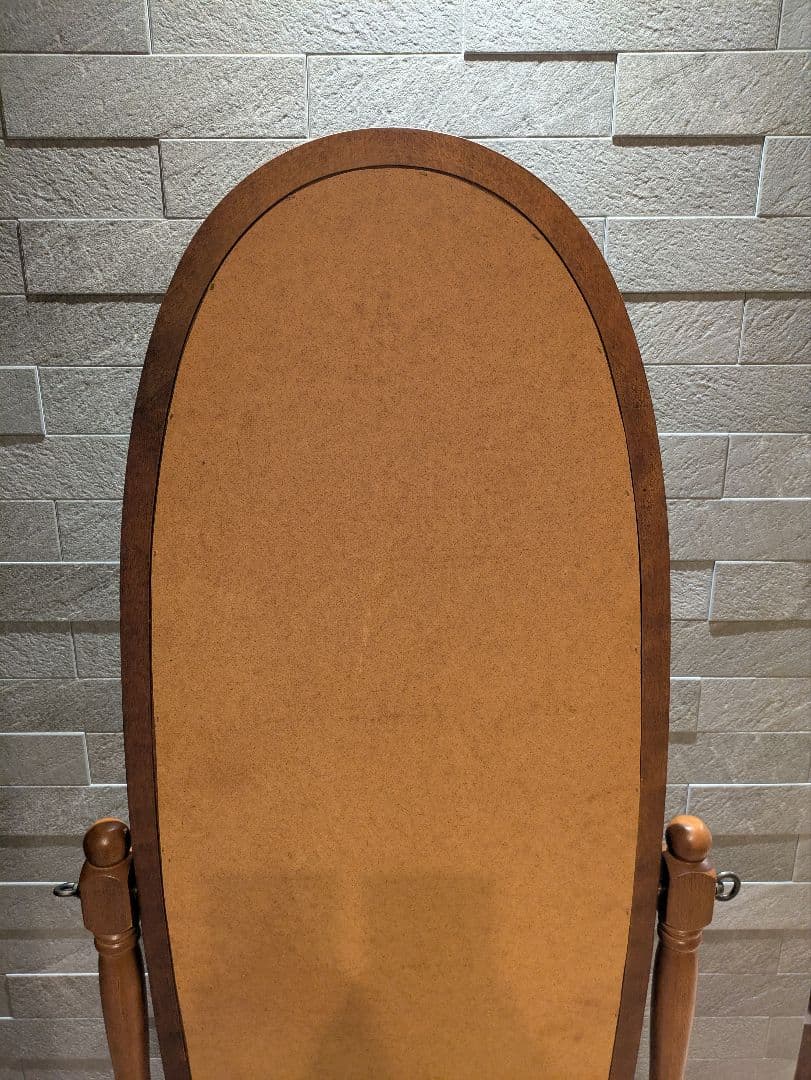 【アンティーク】ナチュラル木製スタンドミラー 姿見 全身鏡 オーバルデザイン