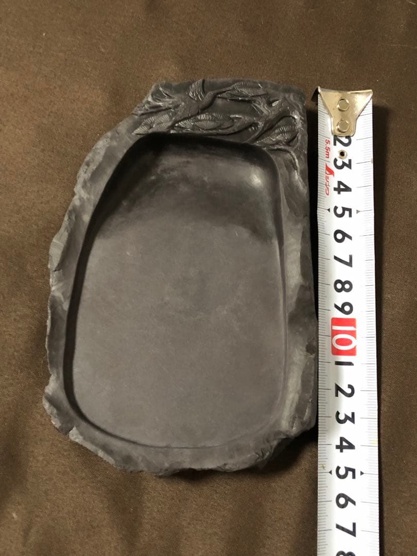 端渓名硯　中国　松　鶴　彫刻　書道具　中国名硯　骨董　硯　CHINA