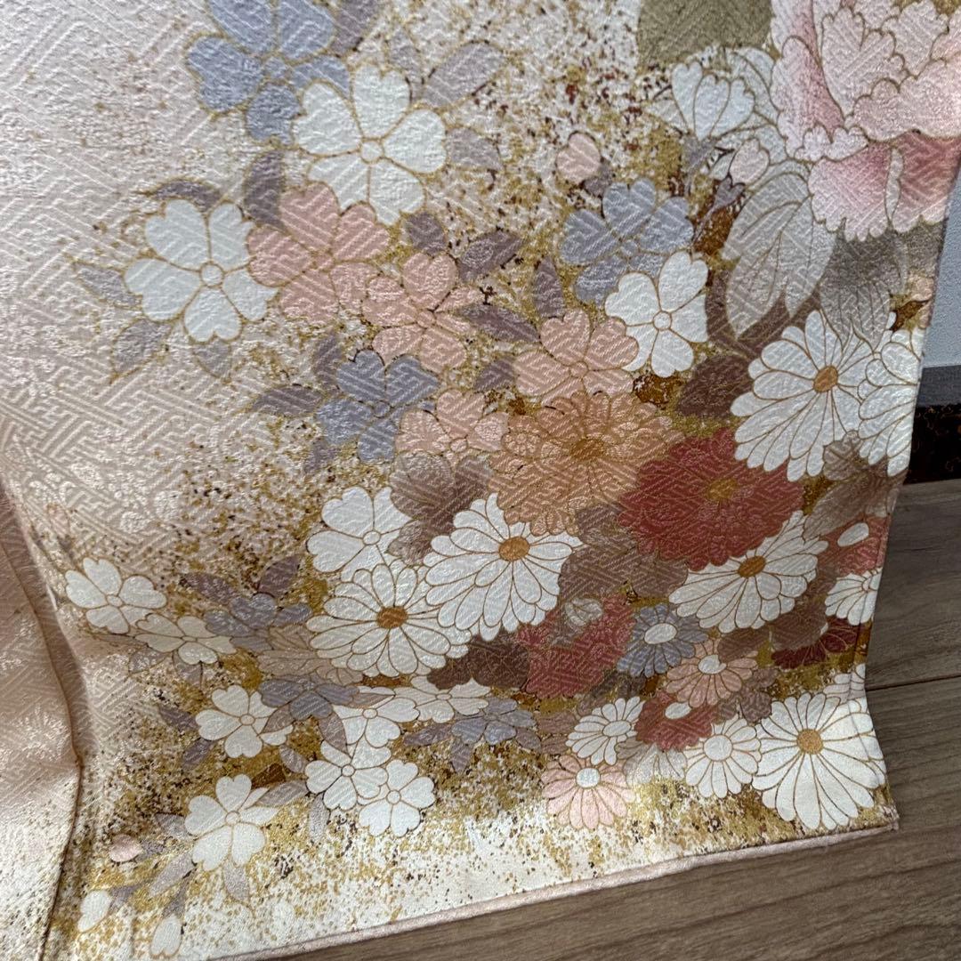 超美品　訪問着　正絹　現代　着物　168裄65 桜色　金　華やか　春色　トール