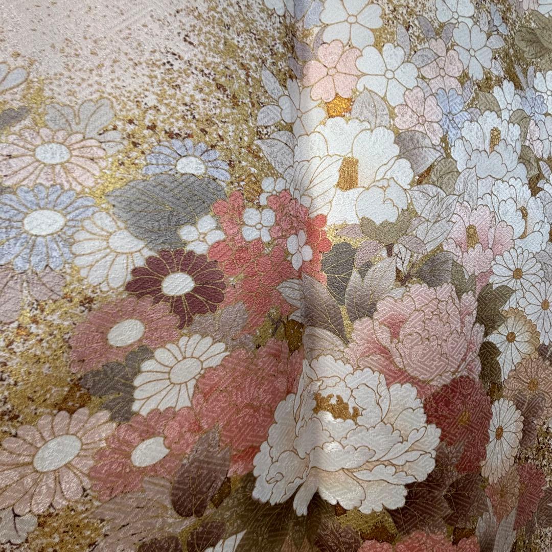 超美品　訪問着　正絹　現代　着物　168裄65 桜色　金　華やか　春色　トール