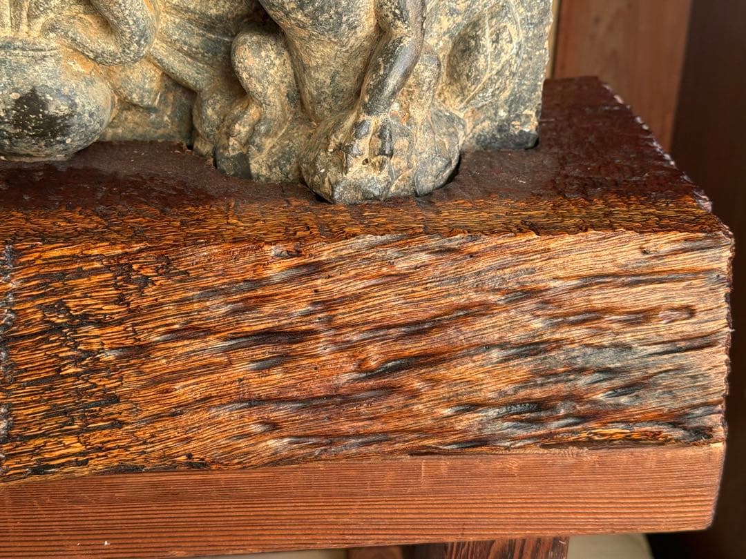 中国　石佛　三尊佛　台付　仏教美術　高さ約51cm 送料込み251211