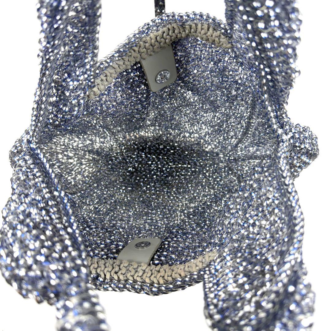 【美品】アンテプリマ ヴォルーメ ワイヤーバッグ チャーム付き ブルー シルバー