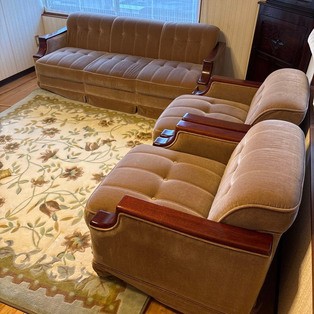 ①美品！昭和レトロ マルニ木工1人掛けソファ ビンテージ オールド コーデュロイ