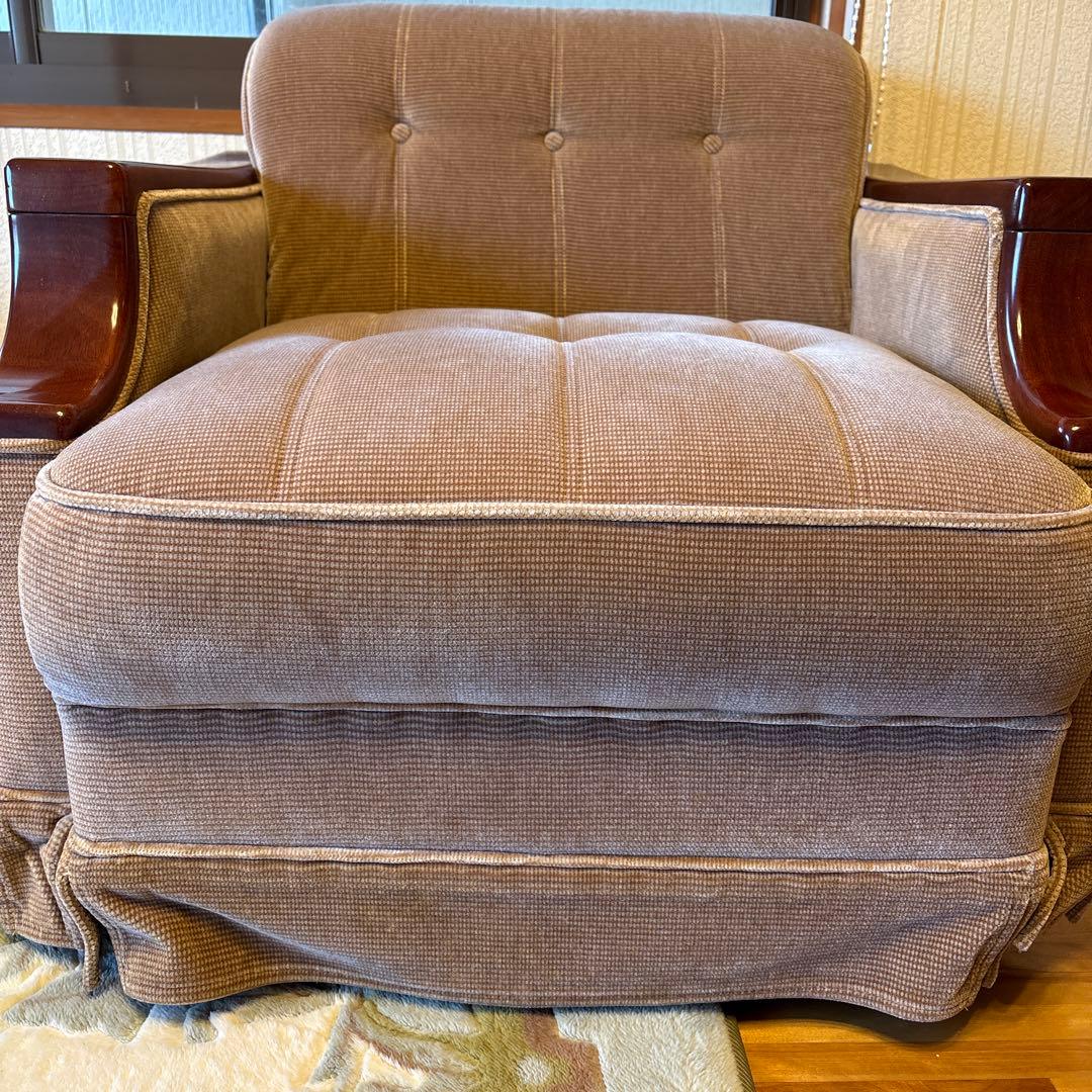 ①美品！昭和レトロ マルニ木工1人掛けソファ ビンテージ オールド コーデュロイ