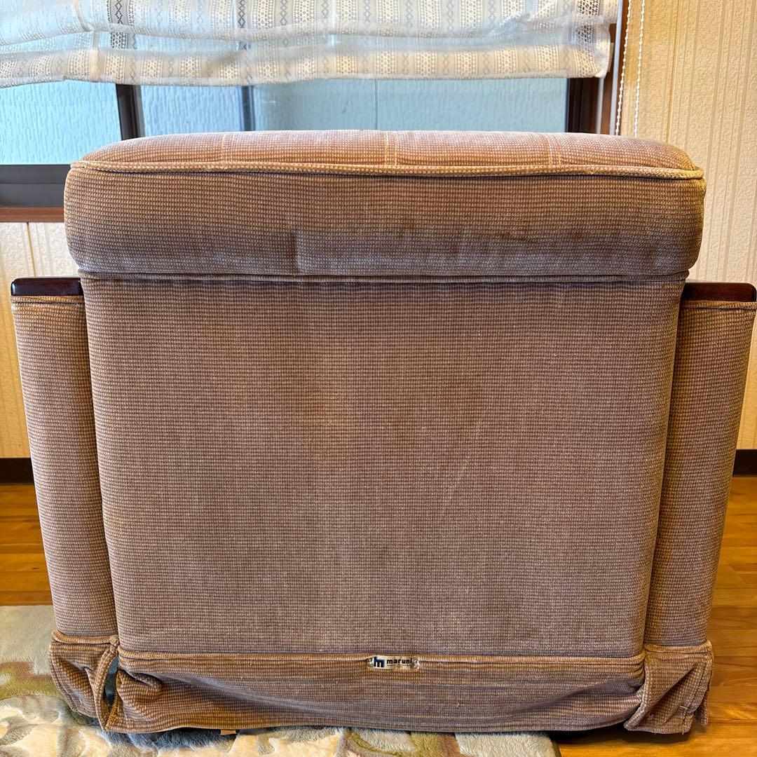 ①美品！昭和レトロ マルニ木工1人掛けソファ ビンテージ オールド コーデュロイ