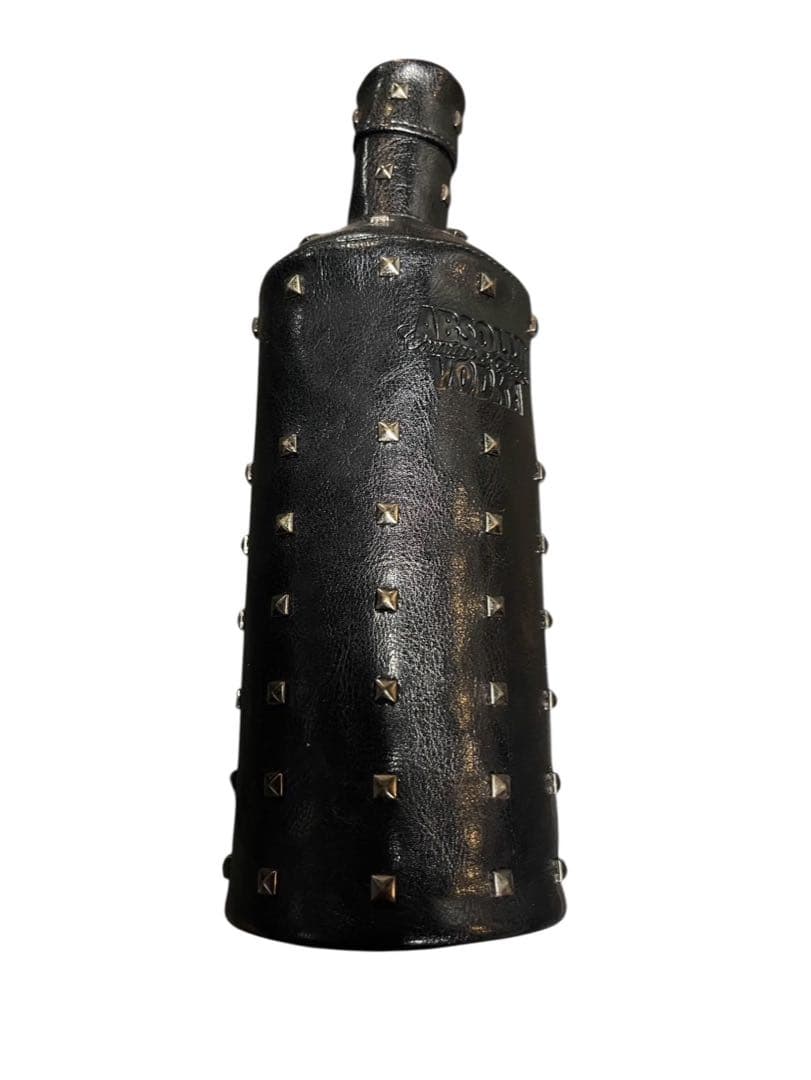 スタッズ付きブラックメタルワインラックプラスレザーボトルカバー2点セット