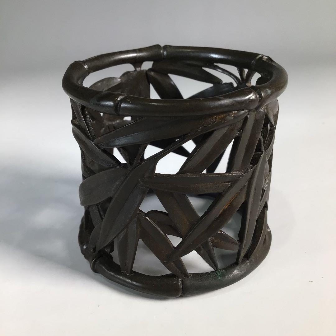 Ｎ２５４　蓋置　『金谷五良三郎造』『砂張銅』『笹蓋置』　共箱　茶道具