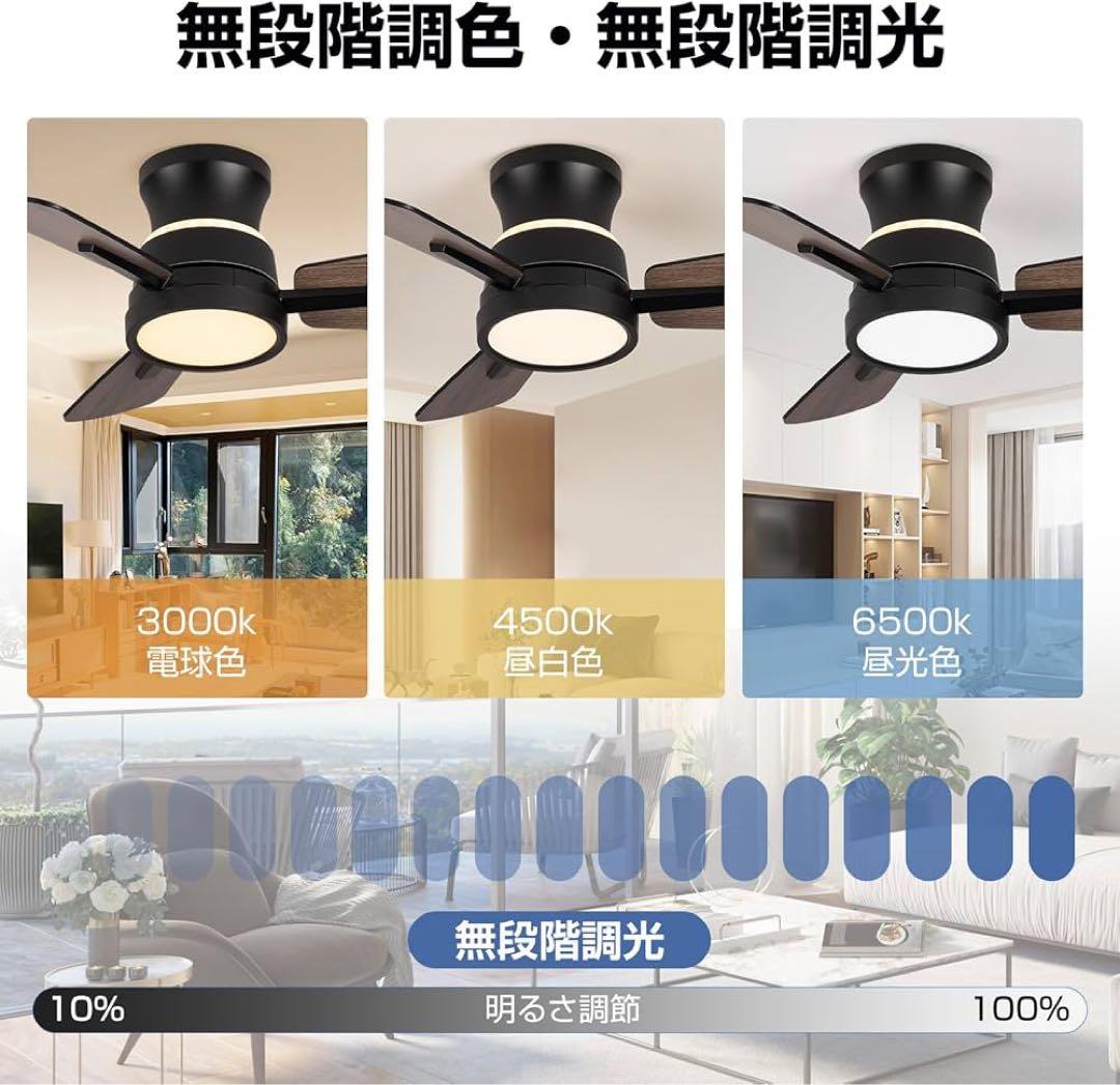 シーリングファンライト 6-8畳 3000LM 100W常夜灯 ブラック