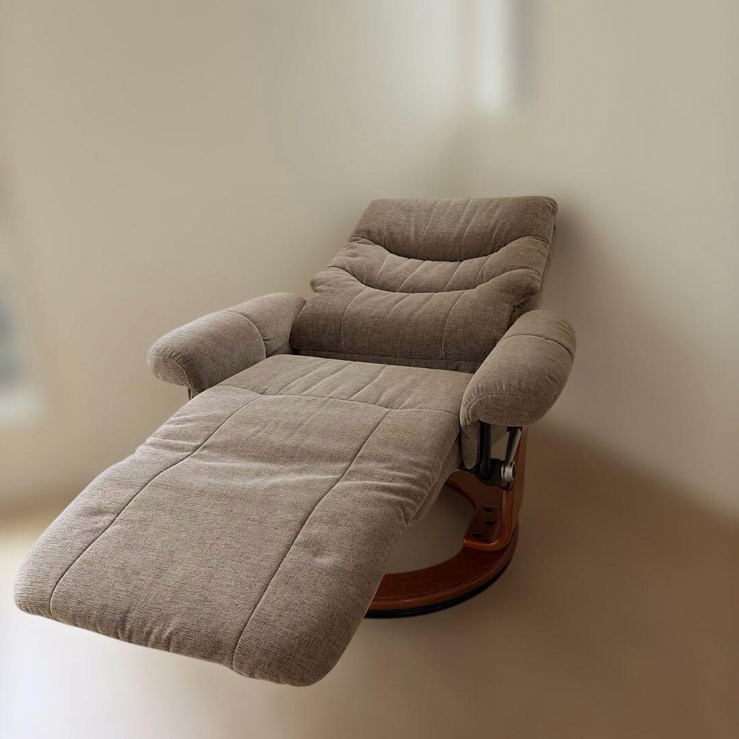 リクライニング一人ソファー フットレスト付ブラウン茶色オットマンパーソナルチェア