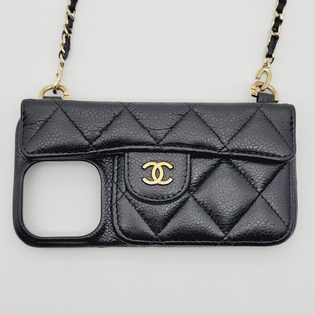 箱付き✨CHANEL iphone14proケース マトラッセ チェーン レザー