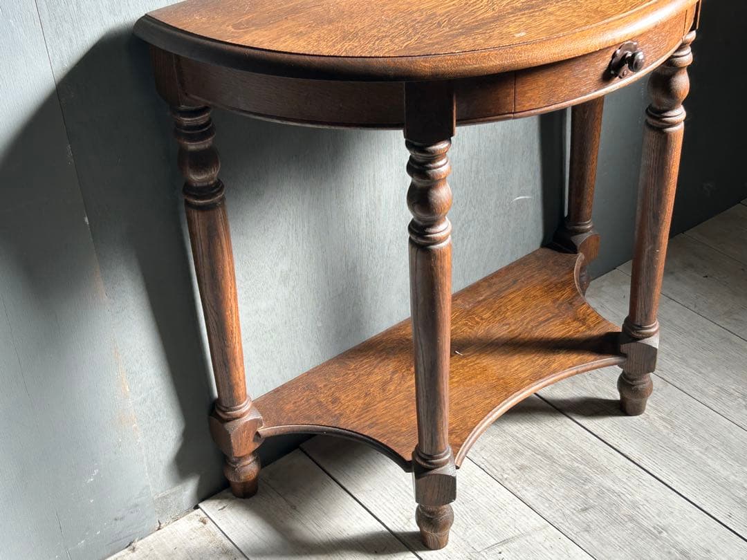 希少　イギリス　アンティーク　オーク材　シンプル　ハーフムーン　ろくろ　IG