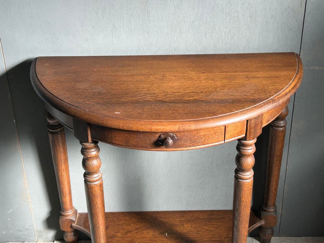 希少　イギリス　アンティーク　オーク材　シンプル　ハーフムーン　ろくろ　IG