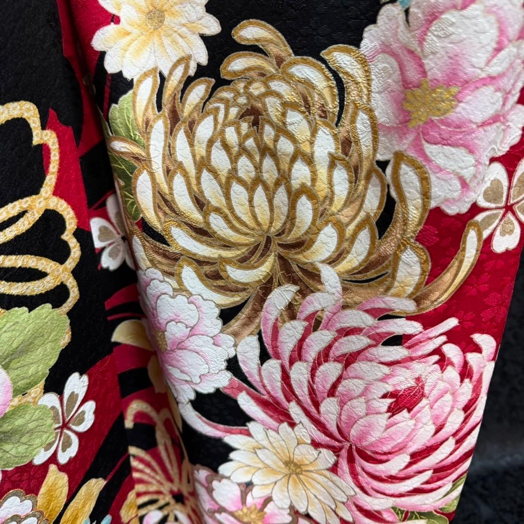 美品　レトロ　山本寛斎　落款　乱菊　パール加工　逸品　フルセット　振袖　振り袖