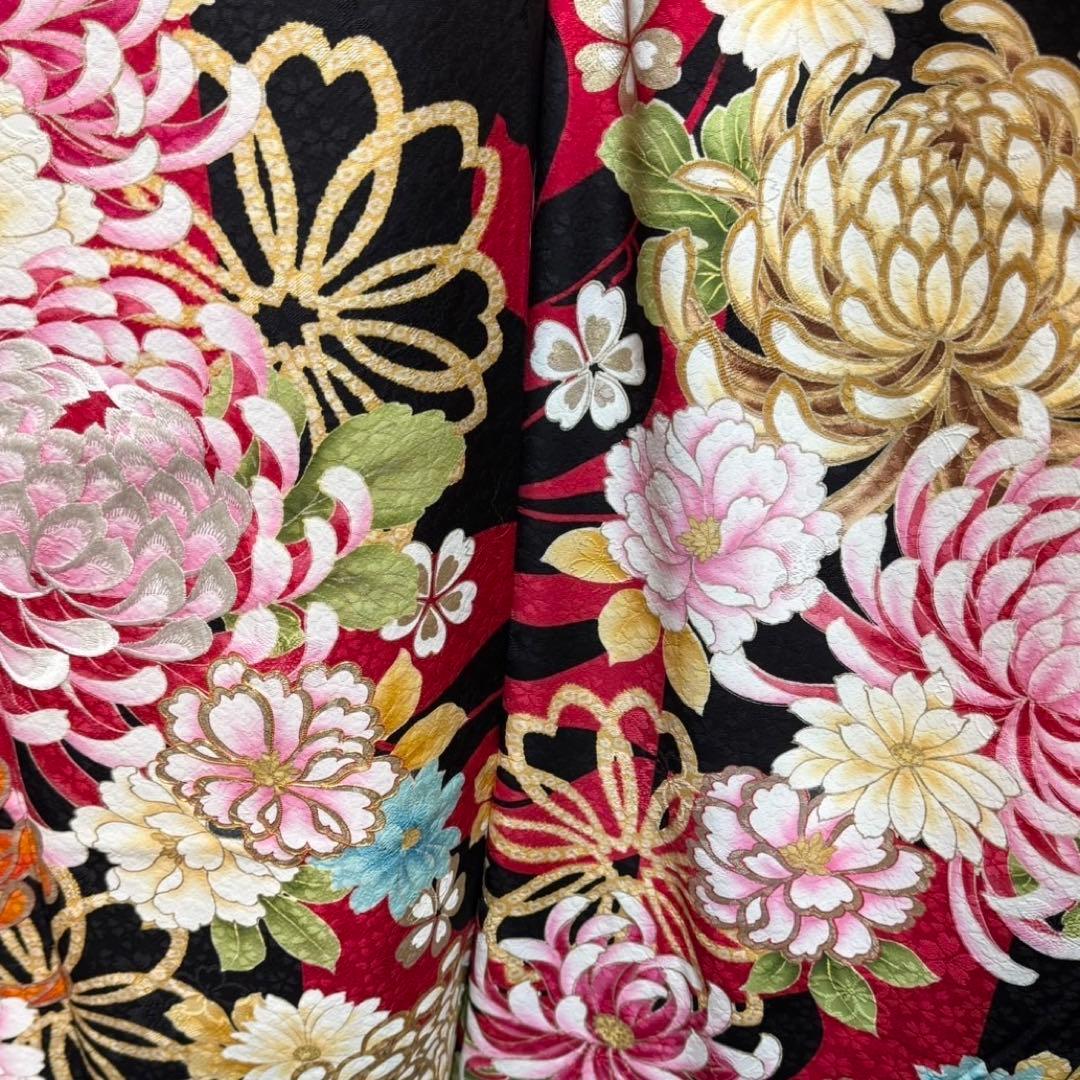 美品　レトロ　山本寛斎　落款　乱菊　パール加工　逸品　フルセット　振袖　振り袖