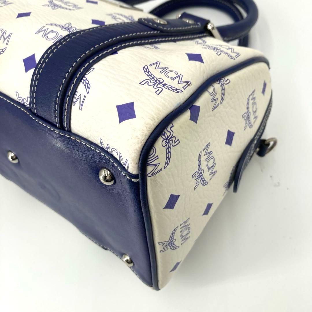 美品✨MCM エムシーエム ヴィセトス 2way ミニボストン ネイビー 白