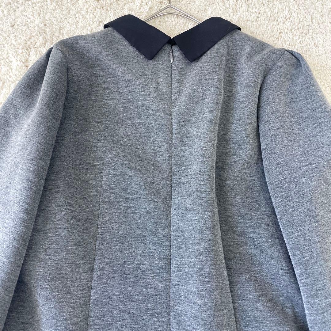 美品♡ ストラ 2way 衿取り外しパール付き ワンピース フレア グレー 38