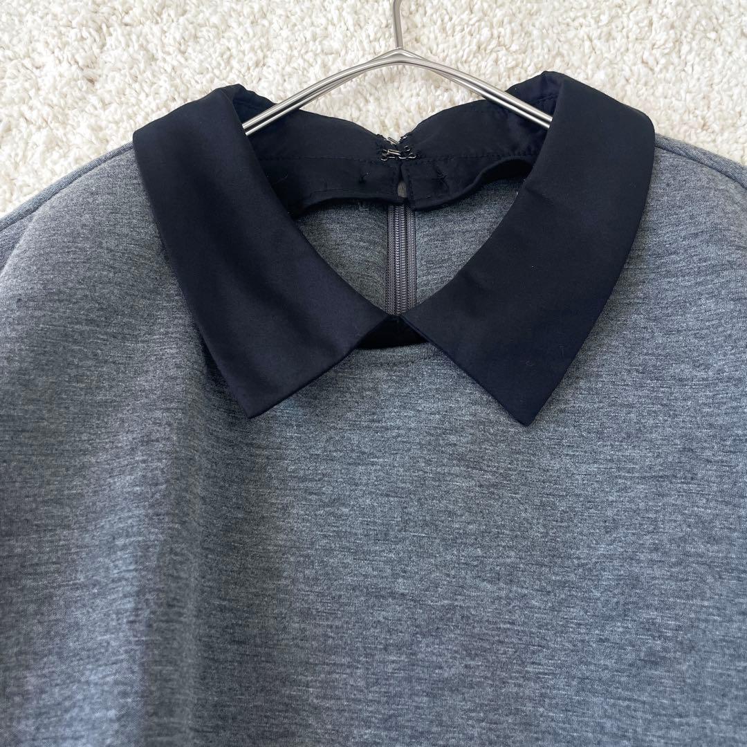 美品♡ ストラ 2way 衿取り外しパール付き ワンピース フレア グレー 38