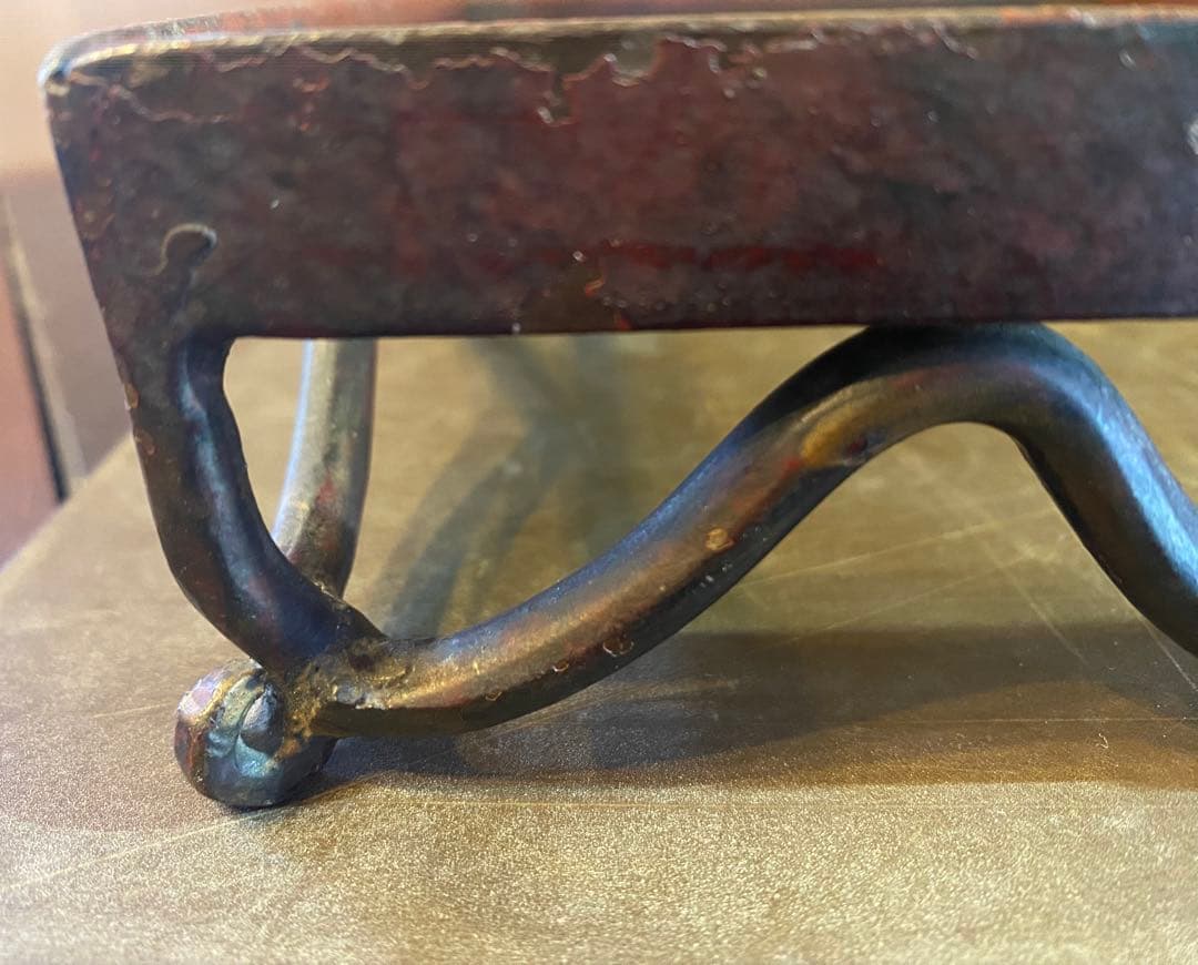 ヴィンテージ　一点物・アイアン製装飾　ガラス台 ハンドメイド　アンティーク　レア