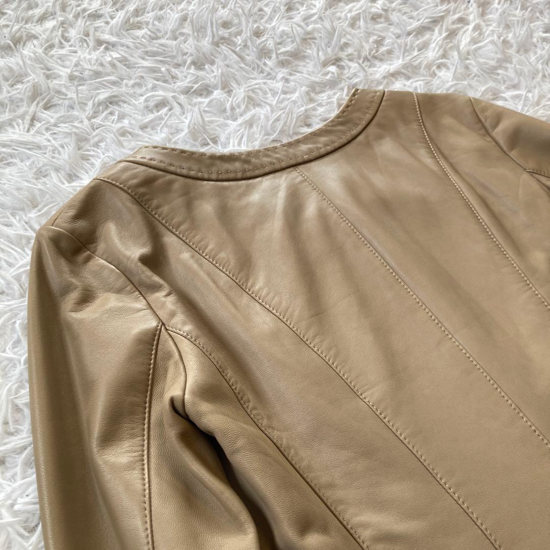 ちか様 UNTITLED ラム レザー ノーカラー ジャケット L ベージュ