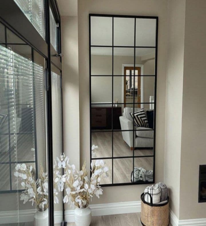 壁掛け鏡　格子デザイン　格子　海外風　インテリア　立て掛け　大型ミラー