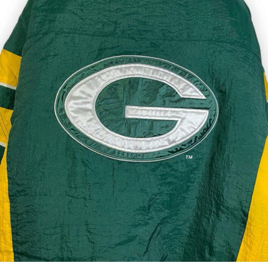 NFLグリーンベイパッカーズ90s刺繍ロゴ中綿ハーフジップナイロンジャケットXL