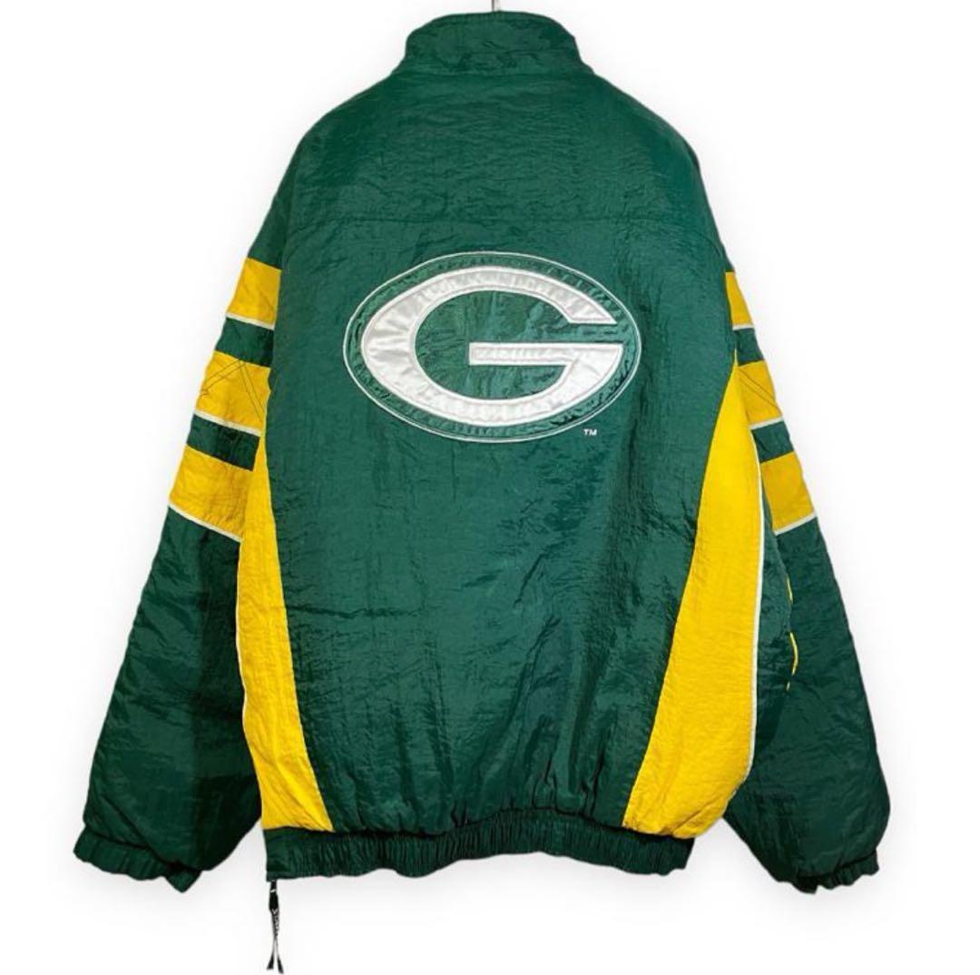 NFLグリーンベイパッカーズ90s刺繍ロゴ中綿ハーフジップナイロンジャケットXL