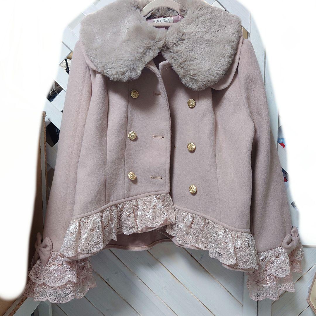 axes femme 裾レースショートコート ピンク M アクシーズファム