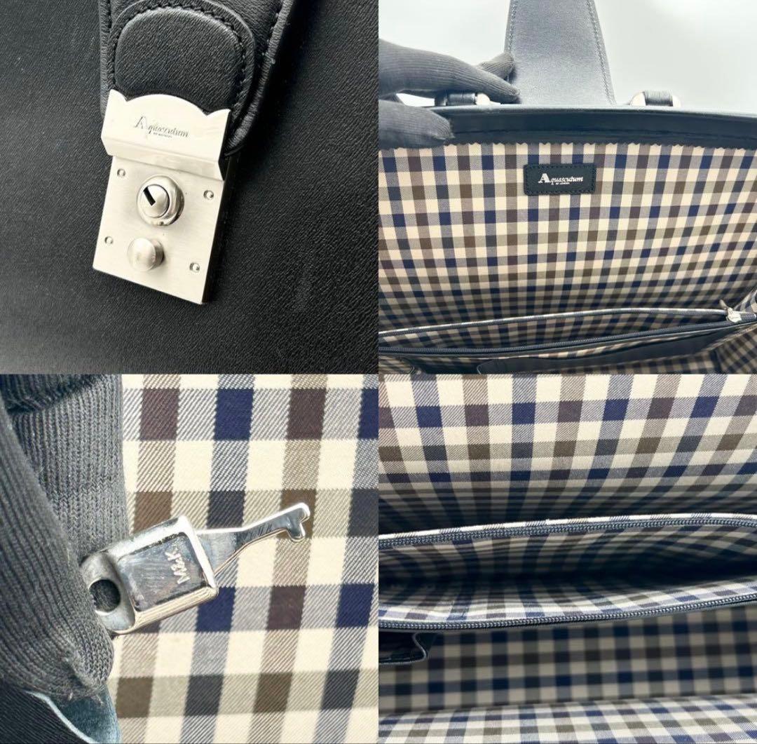 美品✨ アクアスキュータム ダレスバッグ クラブチェック レザー ブラック 鍵