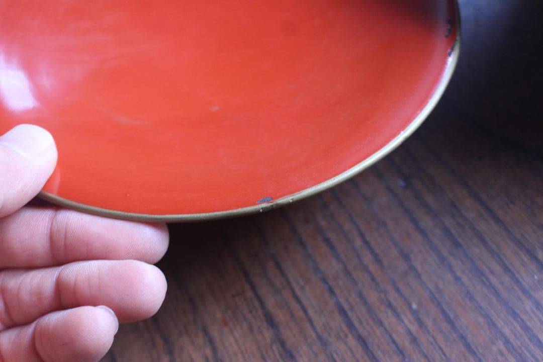 傷あり！時代金縁朱漆に優美な松鶴亀沈金の映える大椀2点（検輪島塗沈金椀雑煮椀