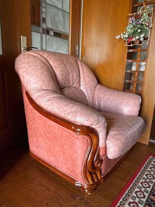 イタリア製　本革　ハイバックゆったり　1人掛けソファー