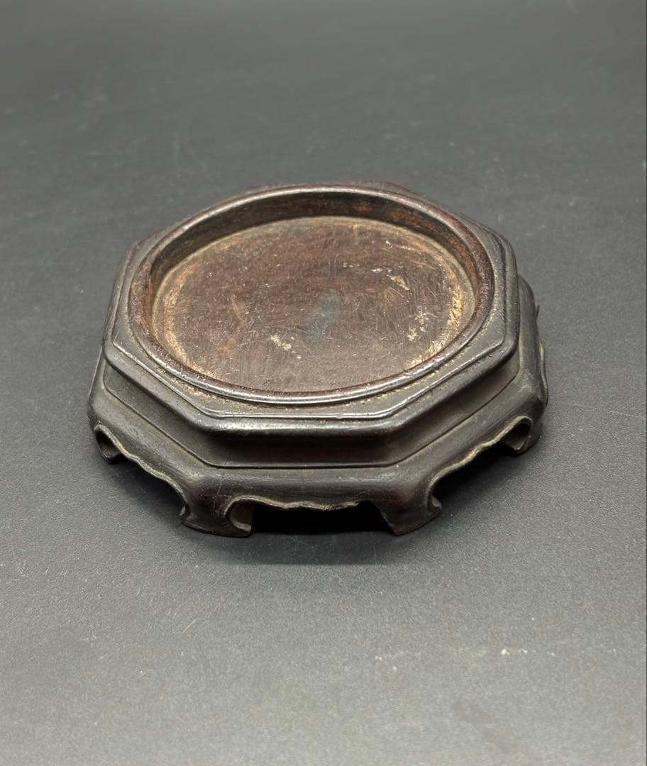 鋳銅 唐木花台付 花紋 花瓶 /金工 花器 花入