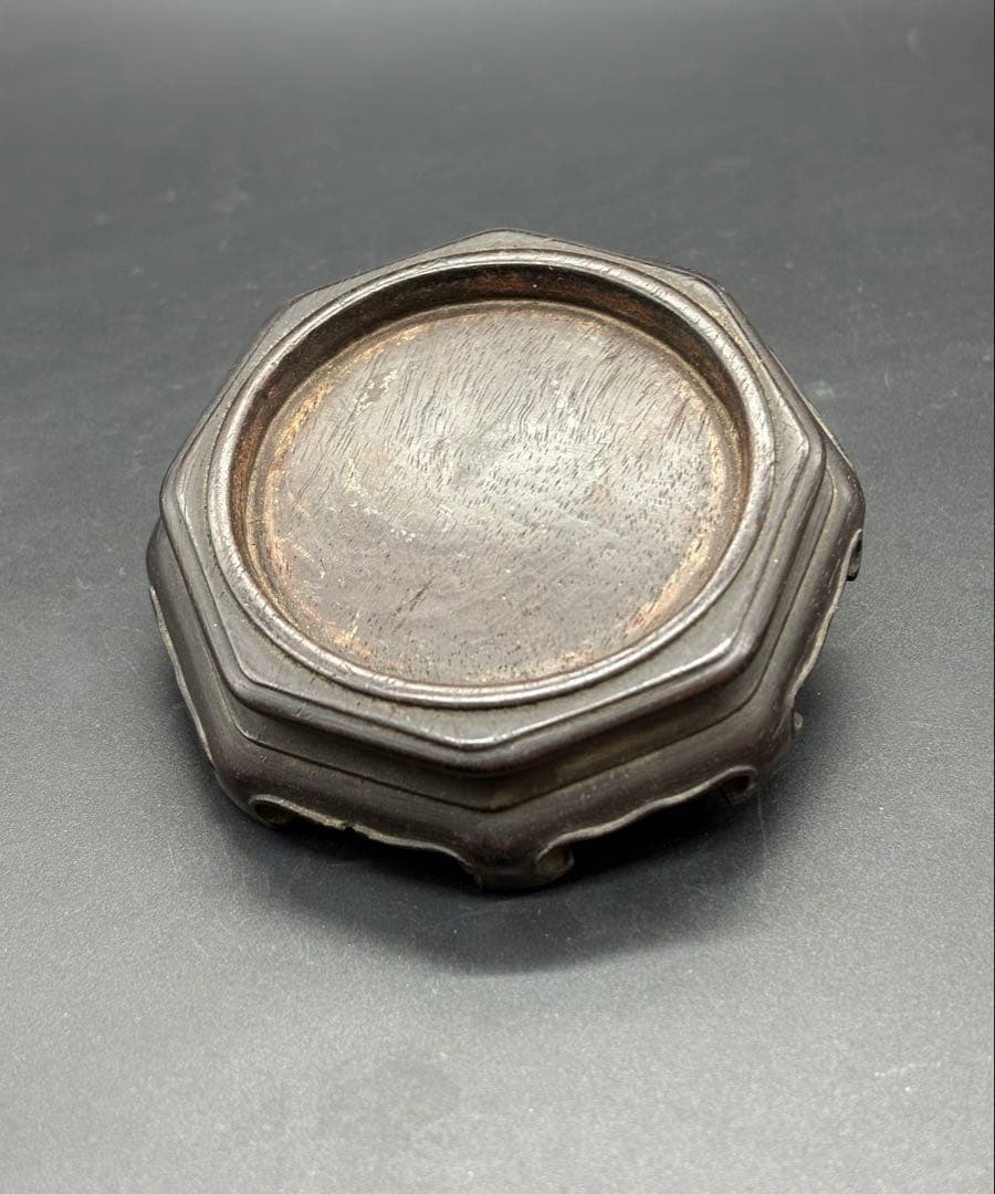 鋳銅 唐木花台付 花紋 花瓶 /金工 花器 花入