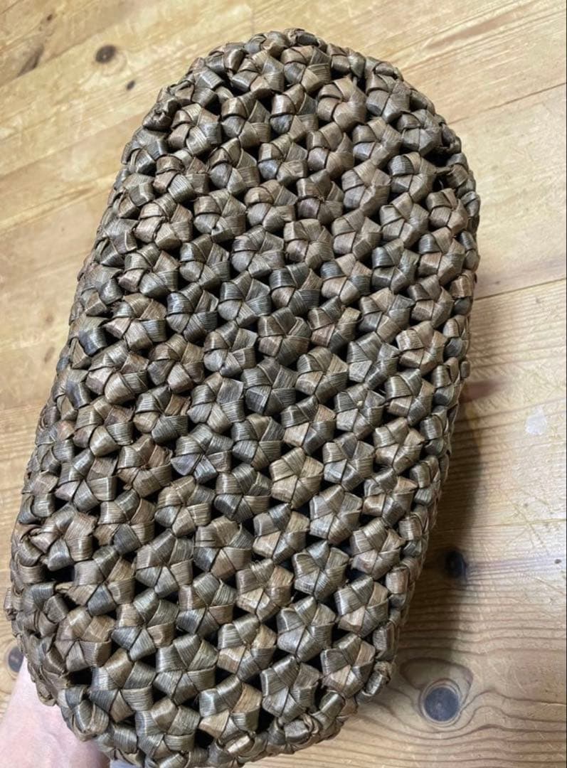 希少 国産 山葡萄くるみ・カゴバッグ/六角細工編み/丸型 くるみ蔓