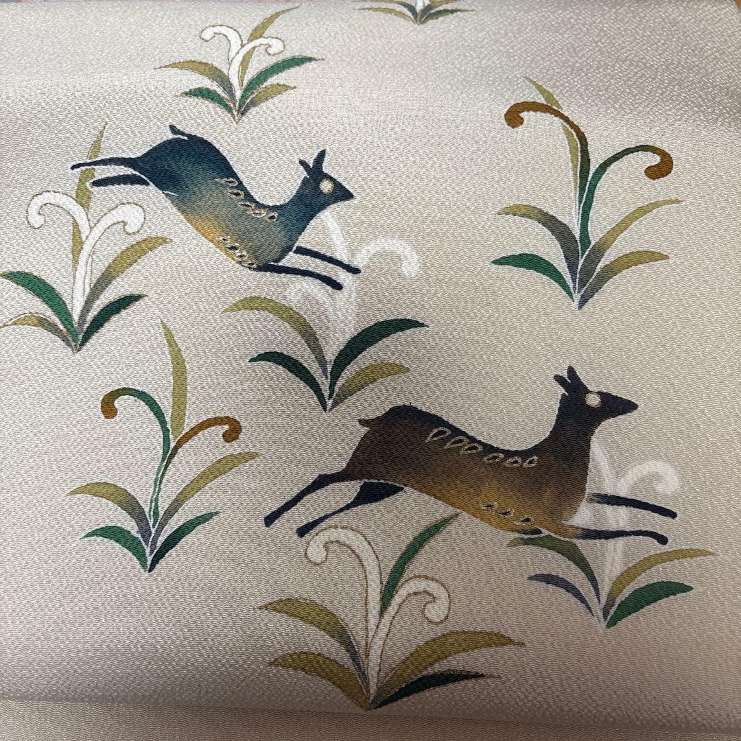 小紋　レース着物 鹿と草花模様名古屋帯　セット