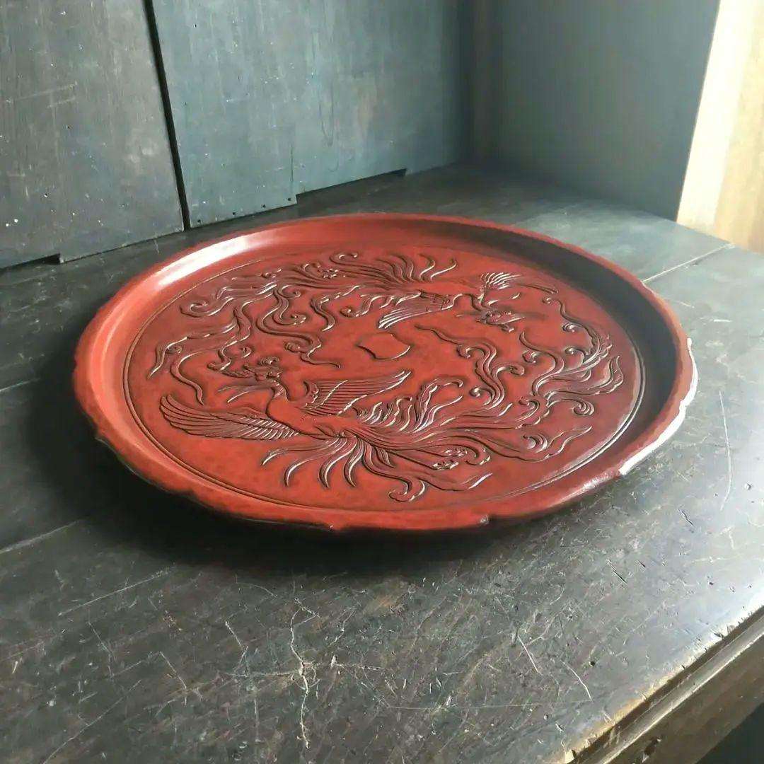 最高級 博古堂　48㎝ 超大型 　鳳凰・古鏡モチーフ　丸盆・丸皿