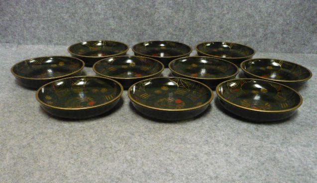 金縁 蒔絵 菊に小鳥 銘々皿 10枚 [B31532]