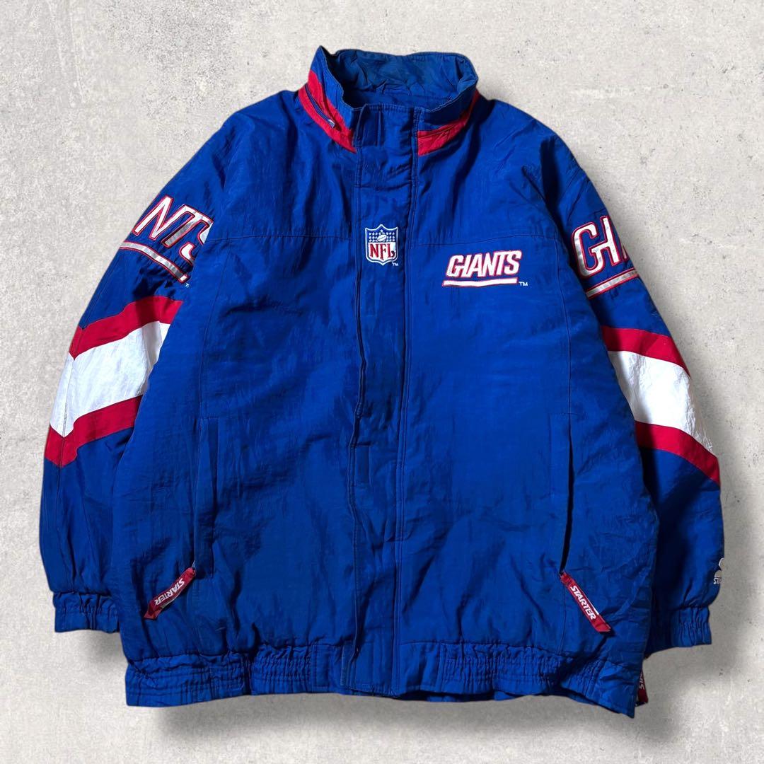 90s NFLナイロンジャケット中綿フーディーSTARTERジャイアンツ古着XL