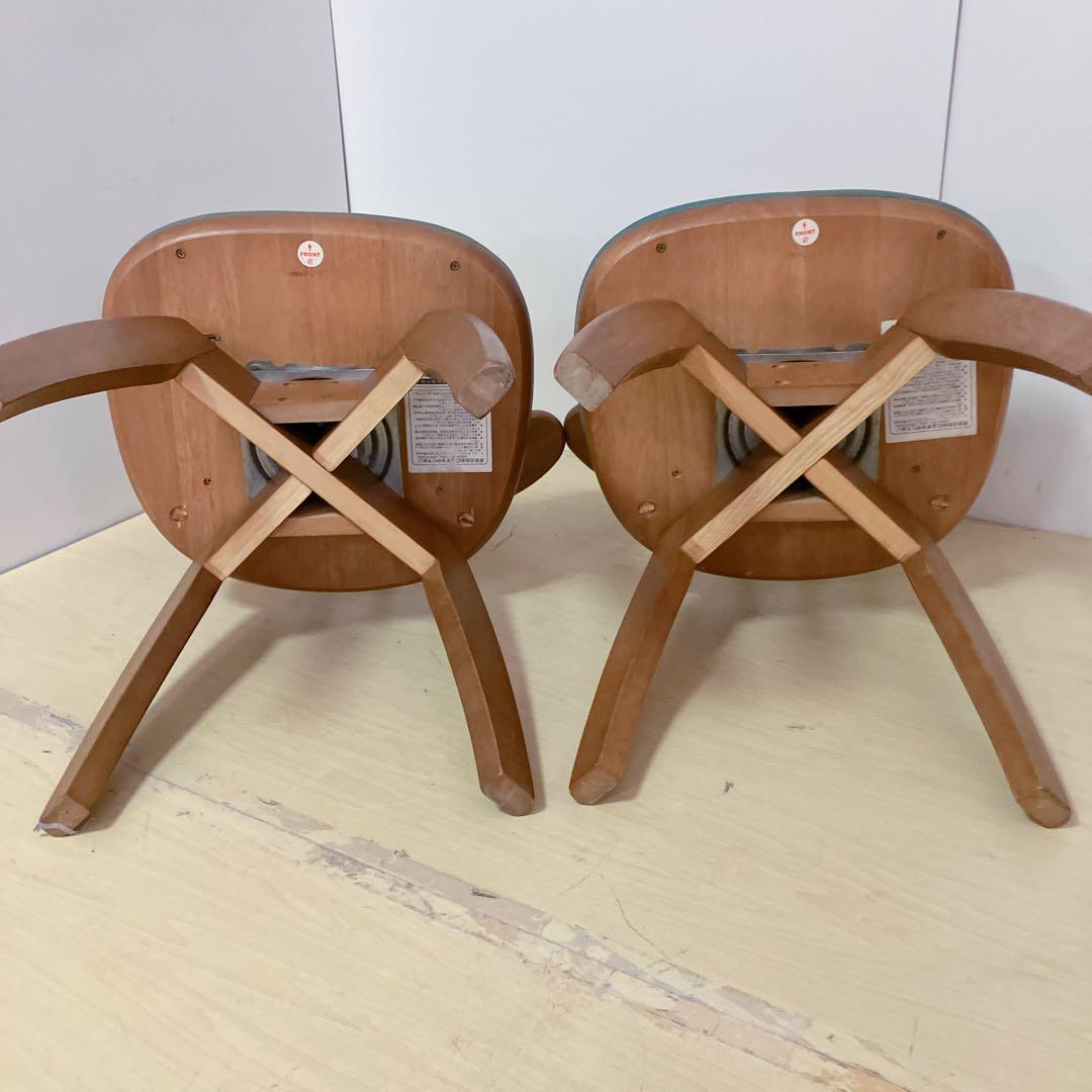 木製　回転チェア　2脚セット　ダイニングチェア　回転椅子　北欧　座面グリーン