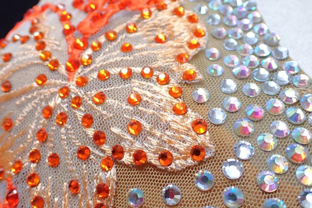 B1379★オフ白×オレンジ/チュール/ワンピ/スタンダードドレス☆社交ダンス