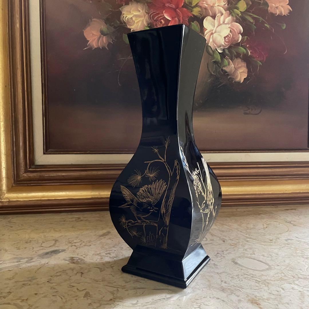 BACCARAT♡ バカラ　漆黒　金彩　ジャポニズム　シノワズリ　鳥紋　花瓶
