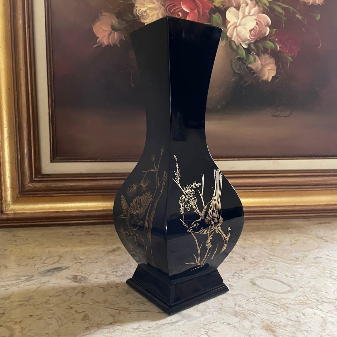 BACCARAT♡ バカラ　漆黒　金彩　ジャポニズム　シノワズリ　鳥紋　花瓶